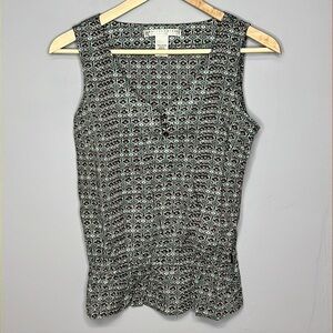 GEOFFREY BEENE SPORT BROWN AND BLUE PATTERNED SLEEVELESS BLOUSE SMALL